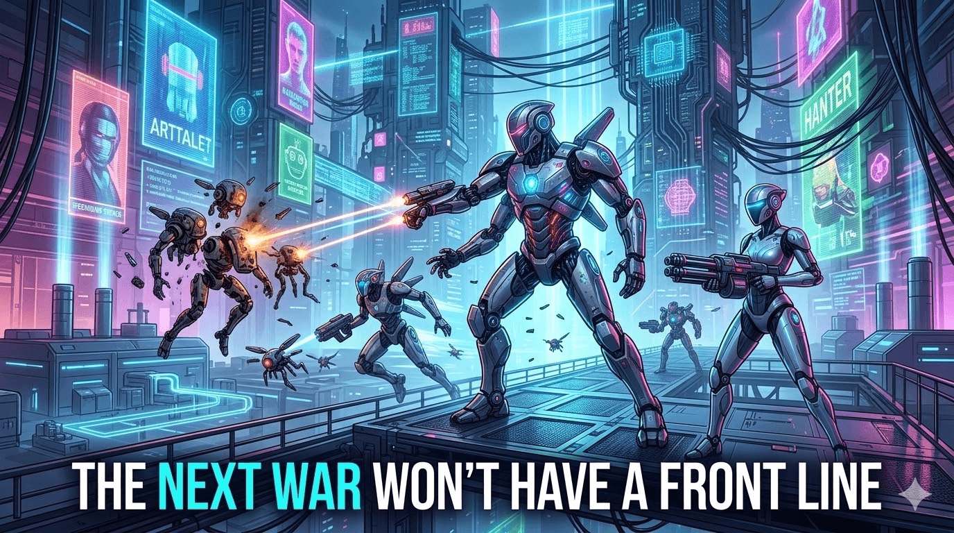 AI agent drone swarm overwhelming legacy tank defence , the economics of agentic cyber warfare visualised , Helixar threat intelligence